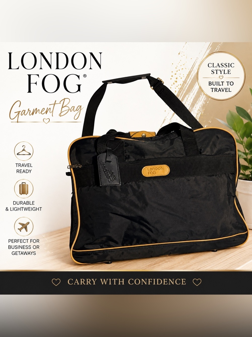 London Fog Black Nylon Travel Shoulder Bag Luggage